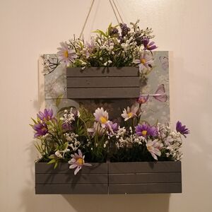 Hanging Floral Wall Art with Purple and White Blooms